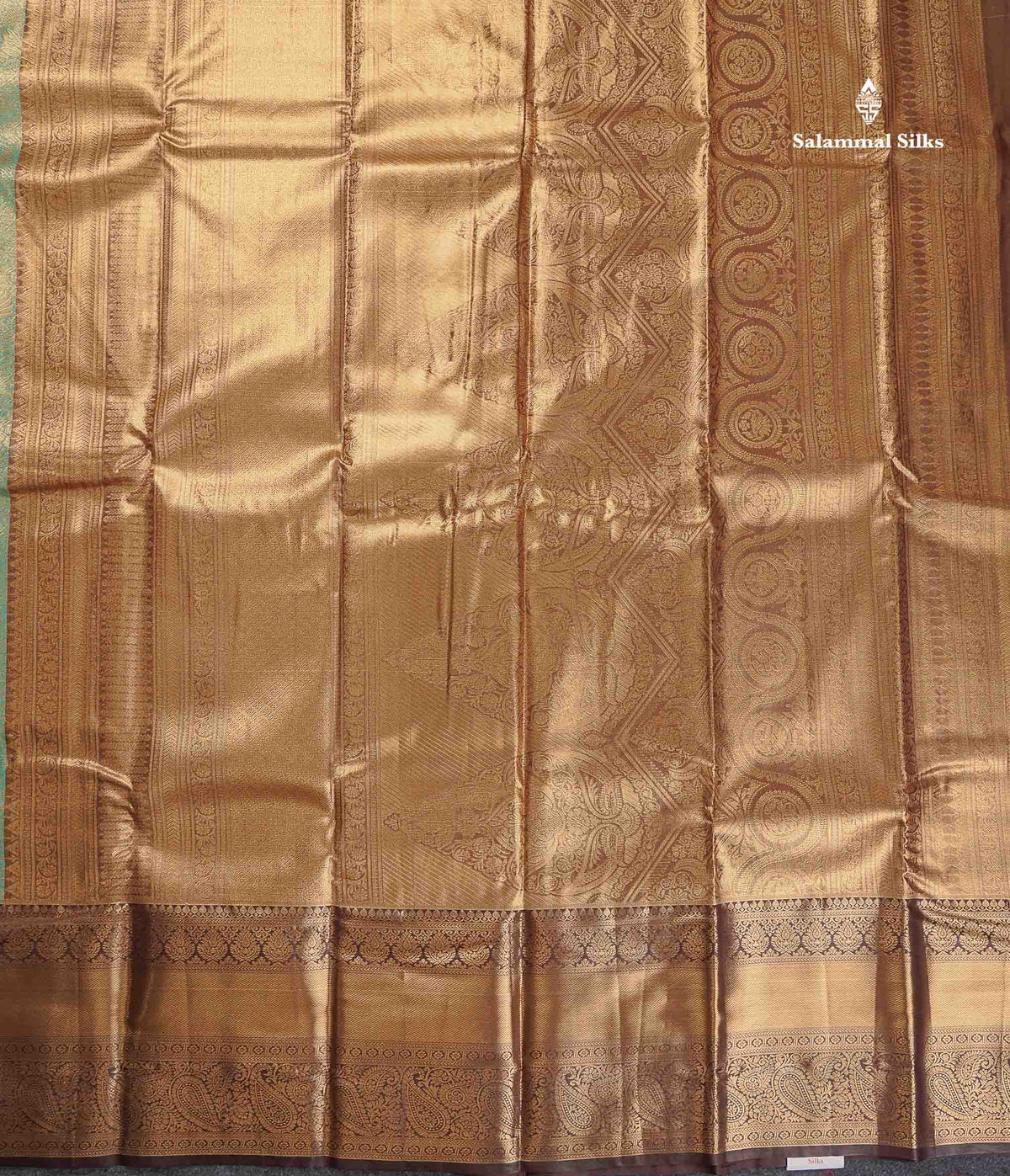 Tissue Bridal Semi Silk Saree -  Teal Green Colour Body With Contrast Dark Brown Border