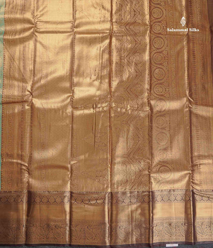 Tissue Bridal Semi Silk Saree -  Teal Green Colour Body With Contrast Dark Brown Border