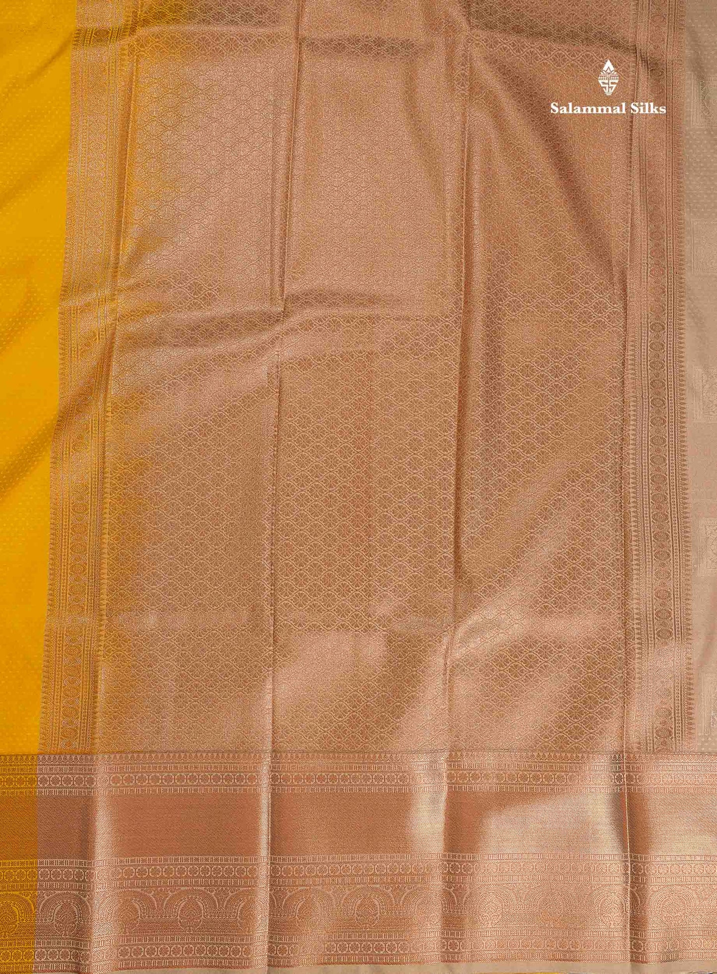 Semi Silk Saree - Yellow Colour Body Butta With Contrast Cream Sandal Blouse