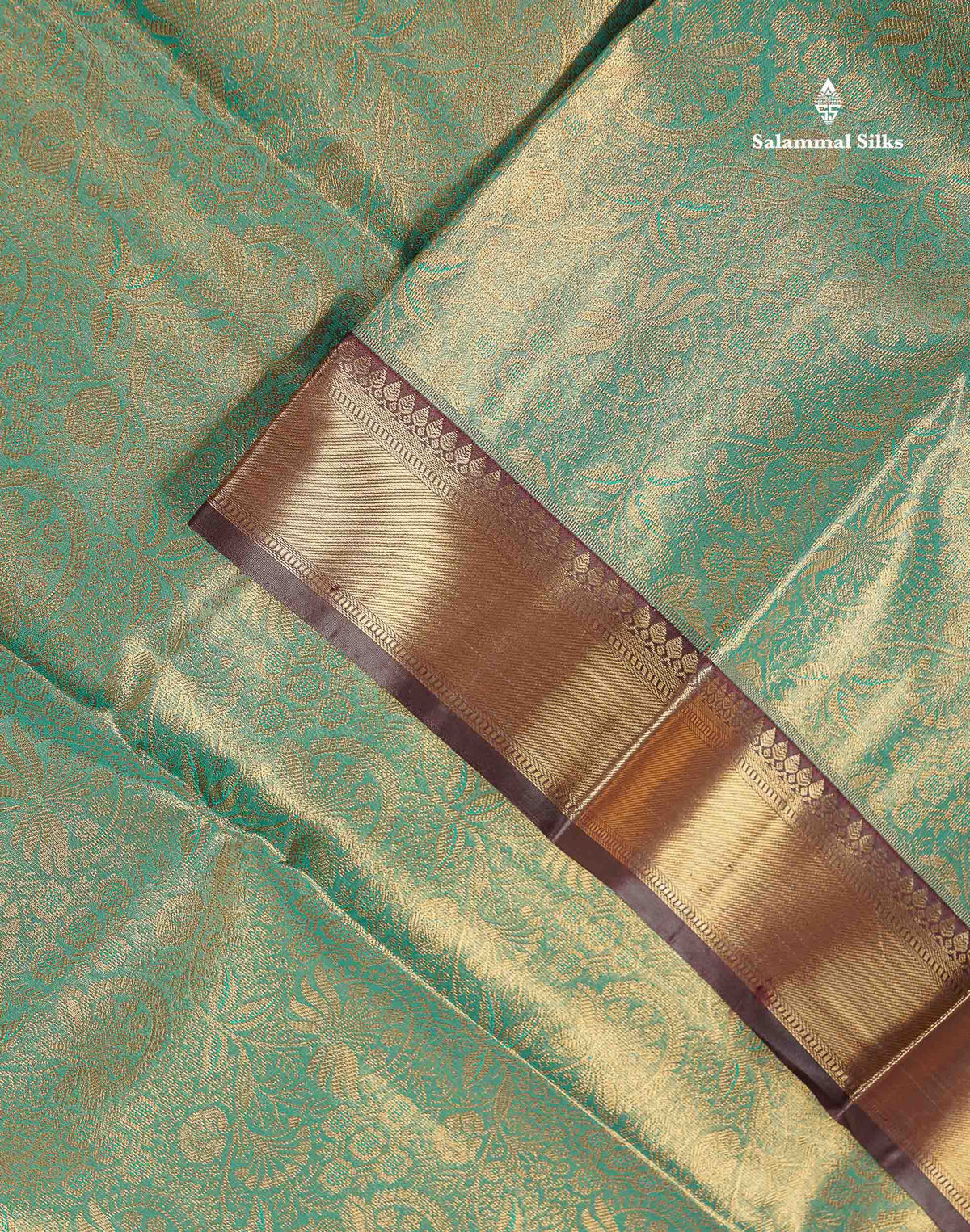 Tissue Bridal Semi Silk Saree -  Teal Green Colour Body With Contrast Dark Brown Border