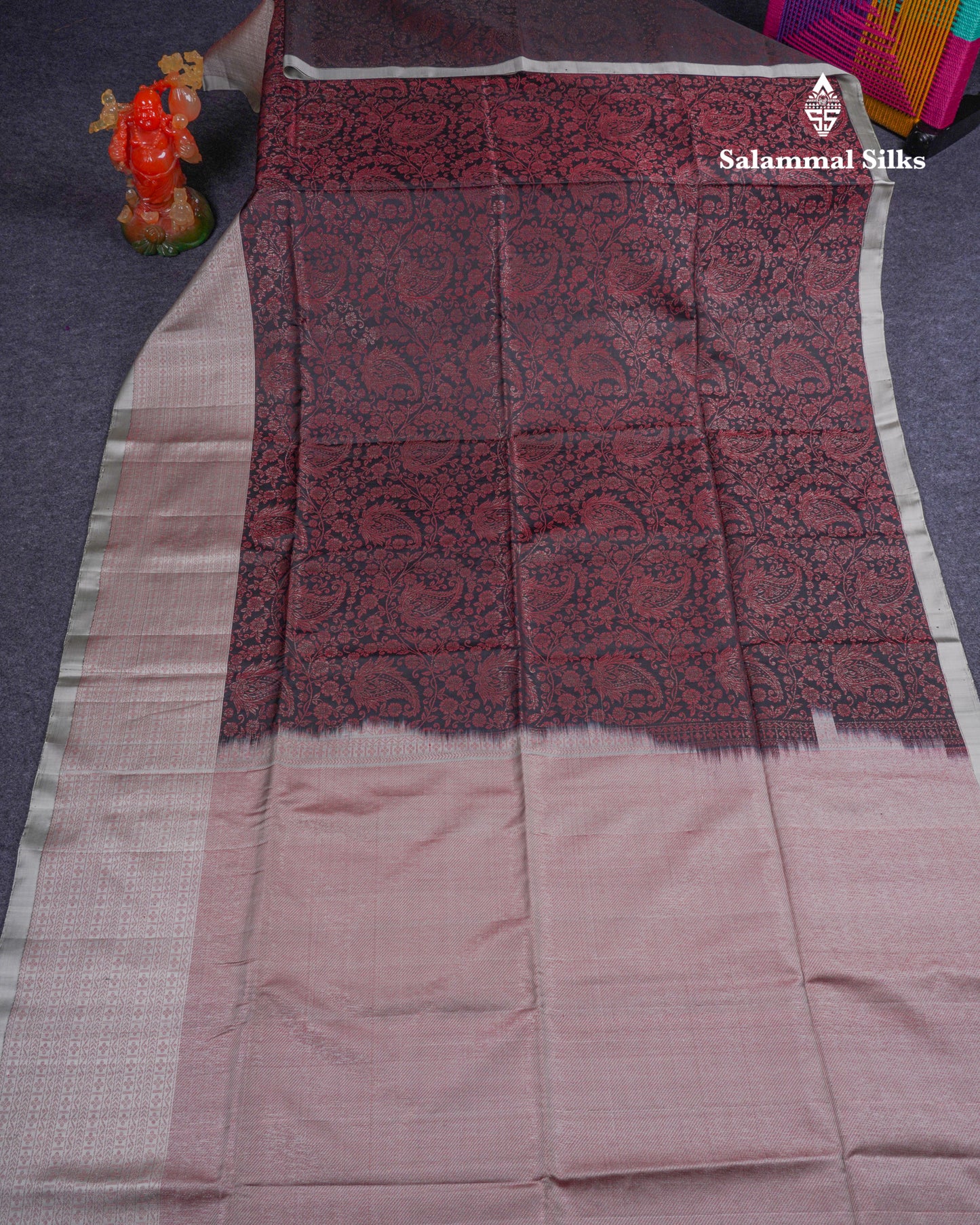 Beautiful Black Pure Kanjivaram Soft Silk Saree With Contrast Grey One Side Border