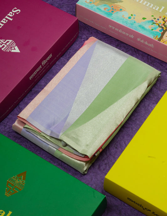 Beautiful Traditional 8 Kol Multicolour Fancy Pure Kanjivaram Silk Saree with Contrast Light Green Blouse