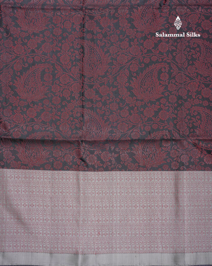 Beautiful Black Pure Kanjivaram Soft Silk Saree With Contrast Grey One Side Border