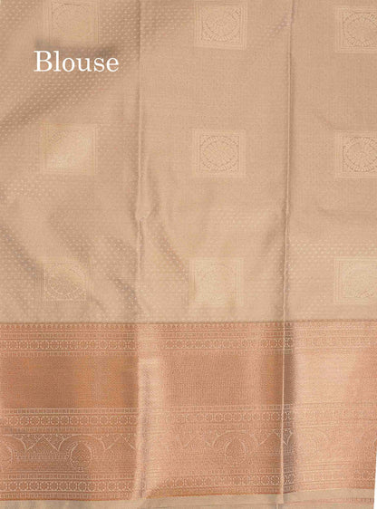 Semi Silk Saree - Yellow Colour Body Butta With Contrast Cream Sandal Blouse