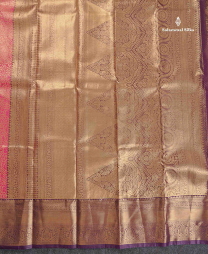 Tissue Bridal Semi Silk Saree - Pink Colour Body With Contrast Dark Purple Border