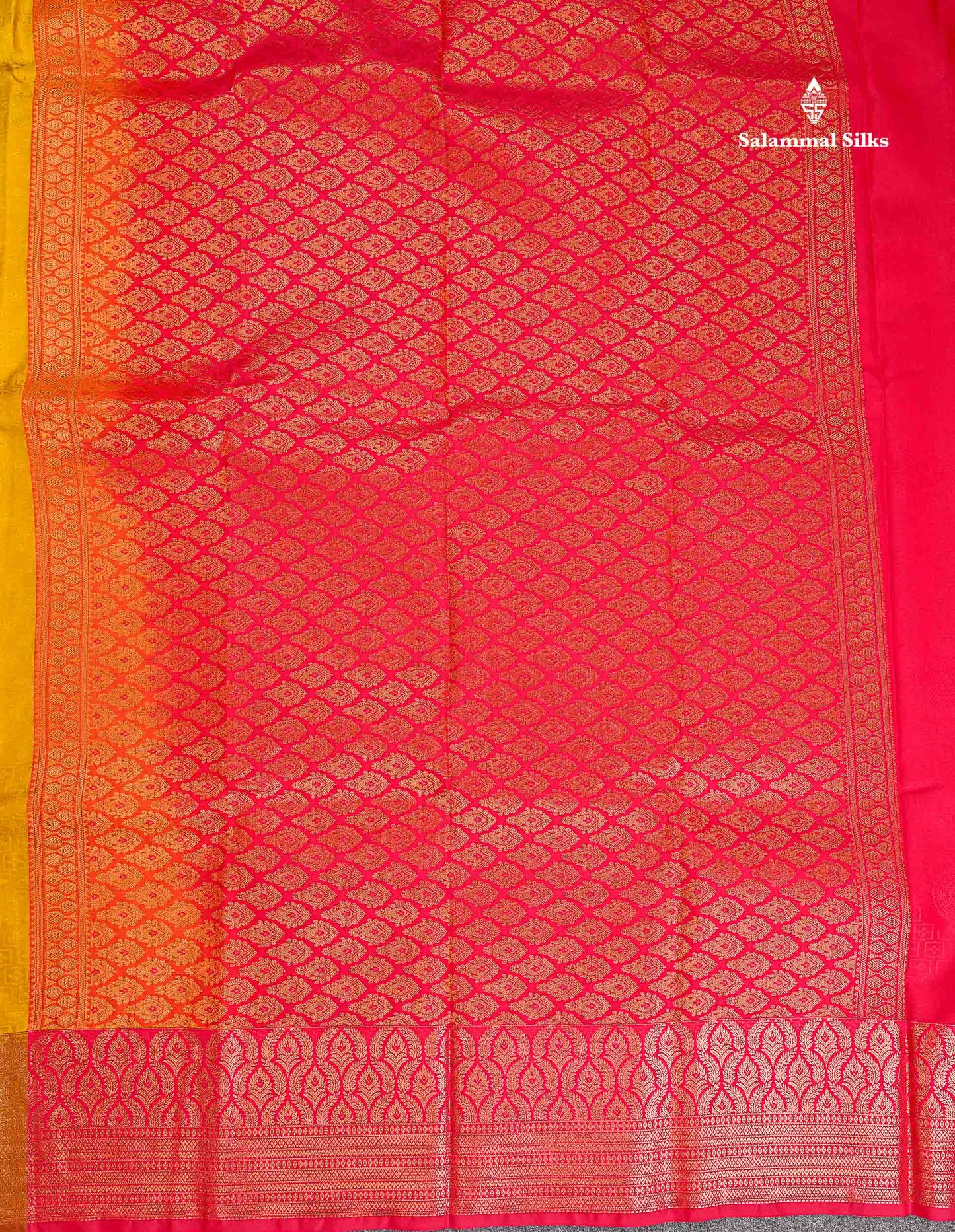 Semi Silk Saree - Yellow Colour Body Butta With Redish Pink Blouse