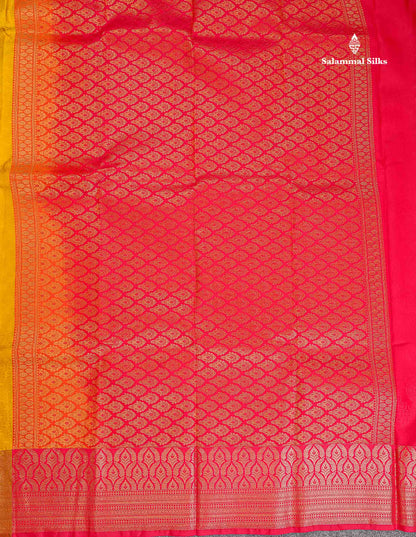 Semi Silk Saree - Yellow Colour Body Butta With Redish Pink Blouse