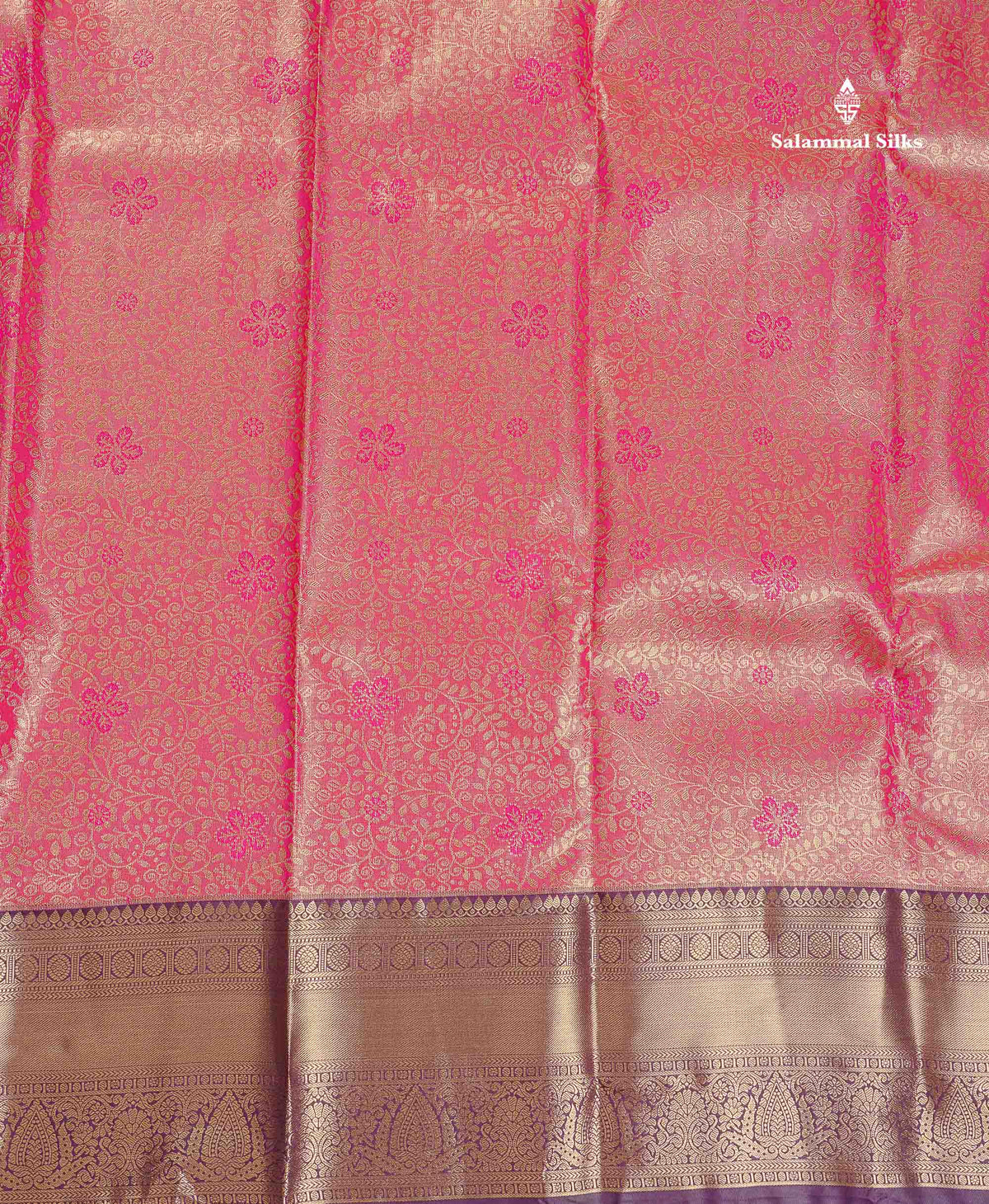 Tissue Bridal Semi Silk Saree - Pink Colour Body With Contrast Dark Purple Border