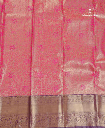 Tissue Bridal Semi Silk Saree - Pink Colour Body With Contrast Dark Purple Border
