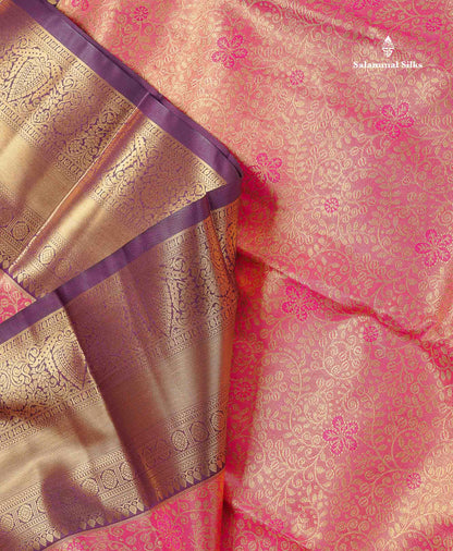 Tissue Bridal Semi Silk Saree - Pink Colour Body With Contrast Dark Purple Border