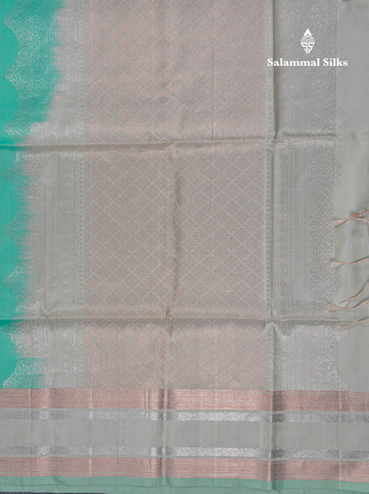 Beautiful Sea Green Pure Kanjivaram Soft Silk Saree With Contrast Cream Green Border