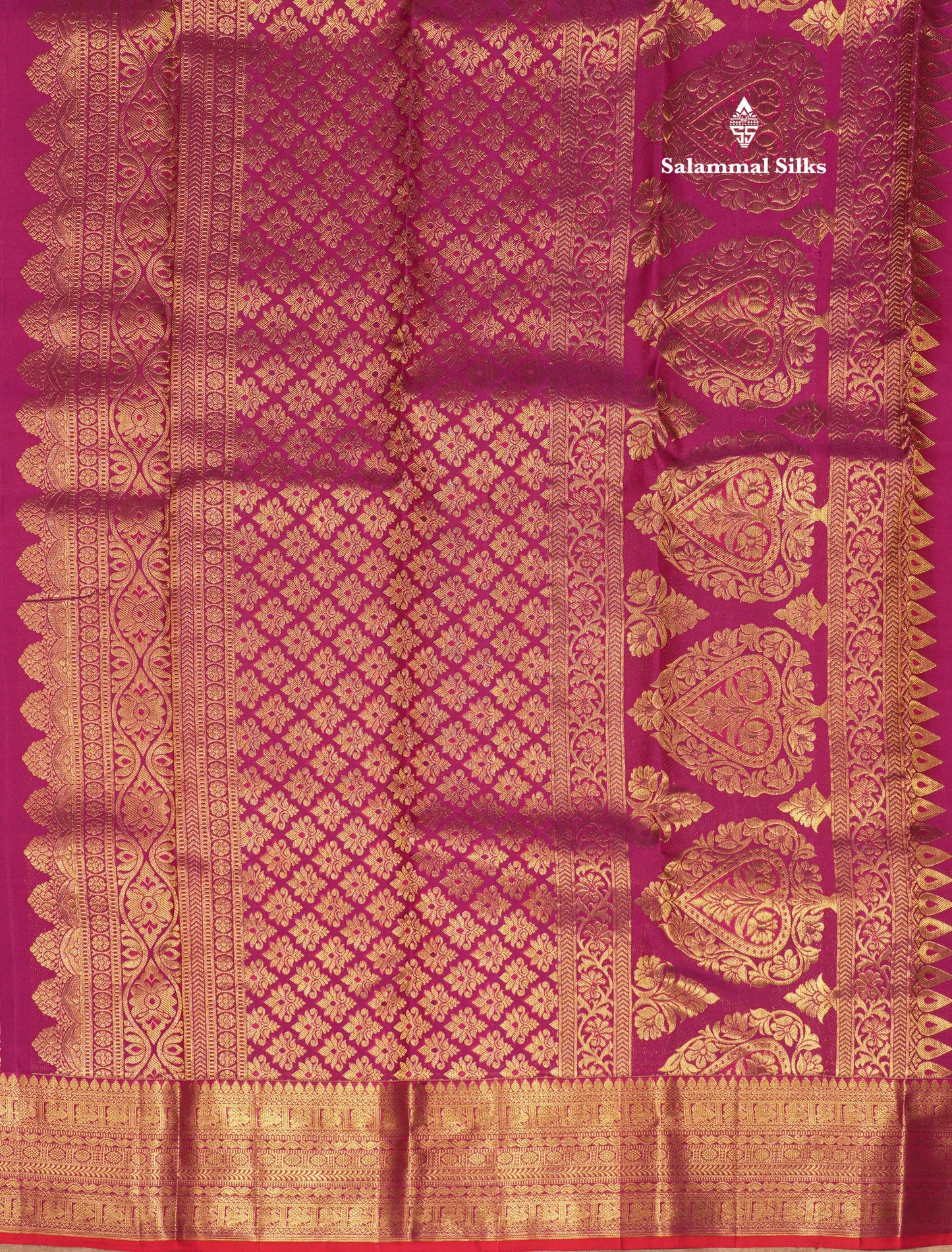 Kanjivaram Magenta Vanasingaram Beautiful Pure Silk Saree With Red Blouse