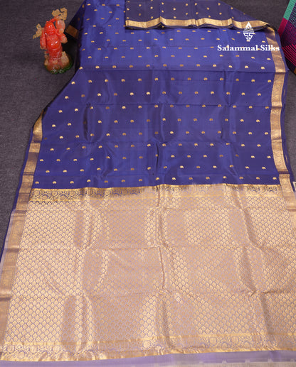 Beautiful Navy Blue Puremix Silk Saree With Contrast Dual Tone Light Blue Blouse
