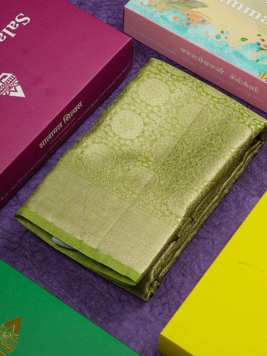 Beautiful Parrot Green Grand Tissue Banaras Fancy Saree With Self Border