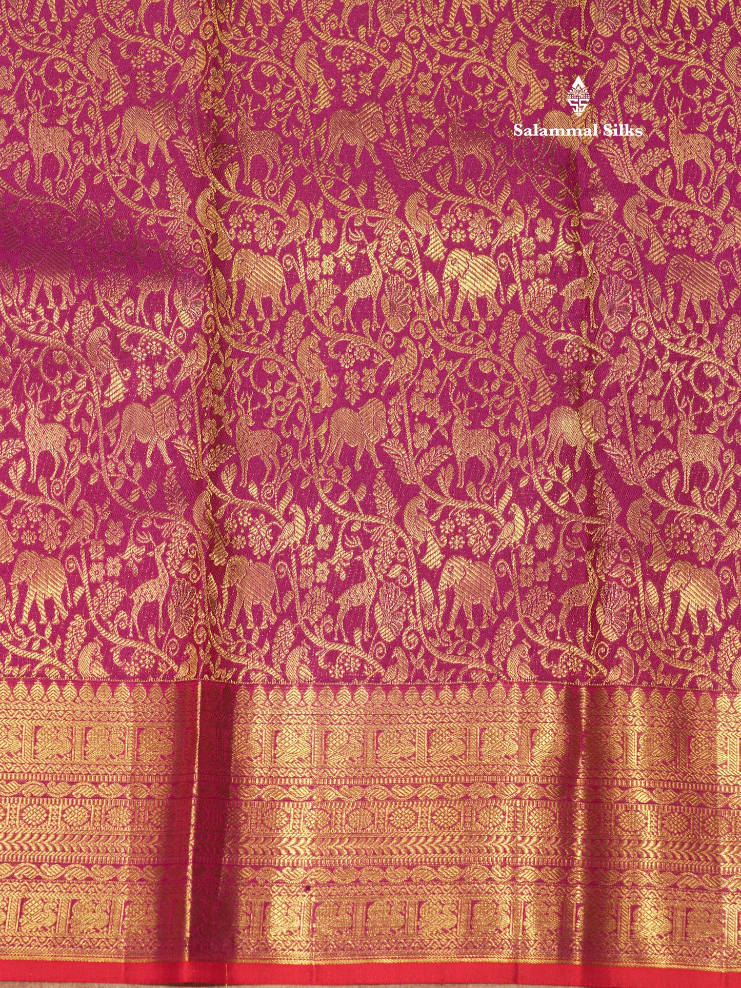 Kanjivaram Magenta Vanasingaram Beautiful Pure Silk Saree With Red Blouse