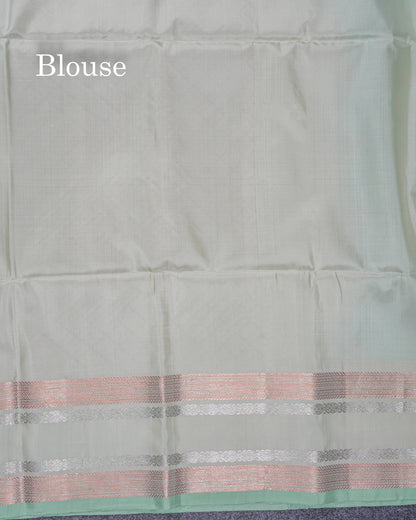 Beautiful Sea Green Pure Kanjivaram Soft Silk Saree With Contrast Cream Green Border