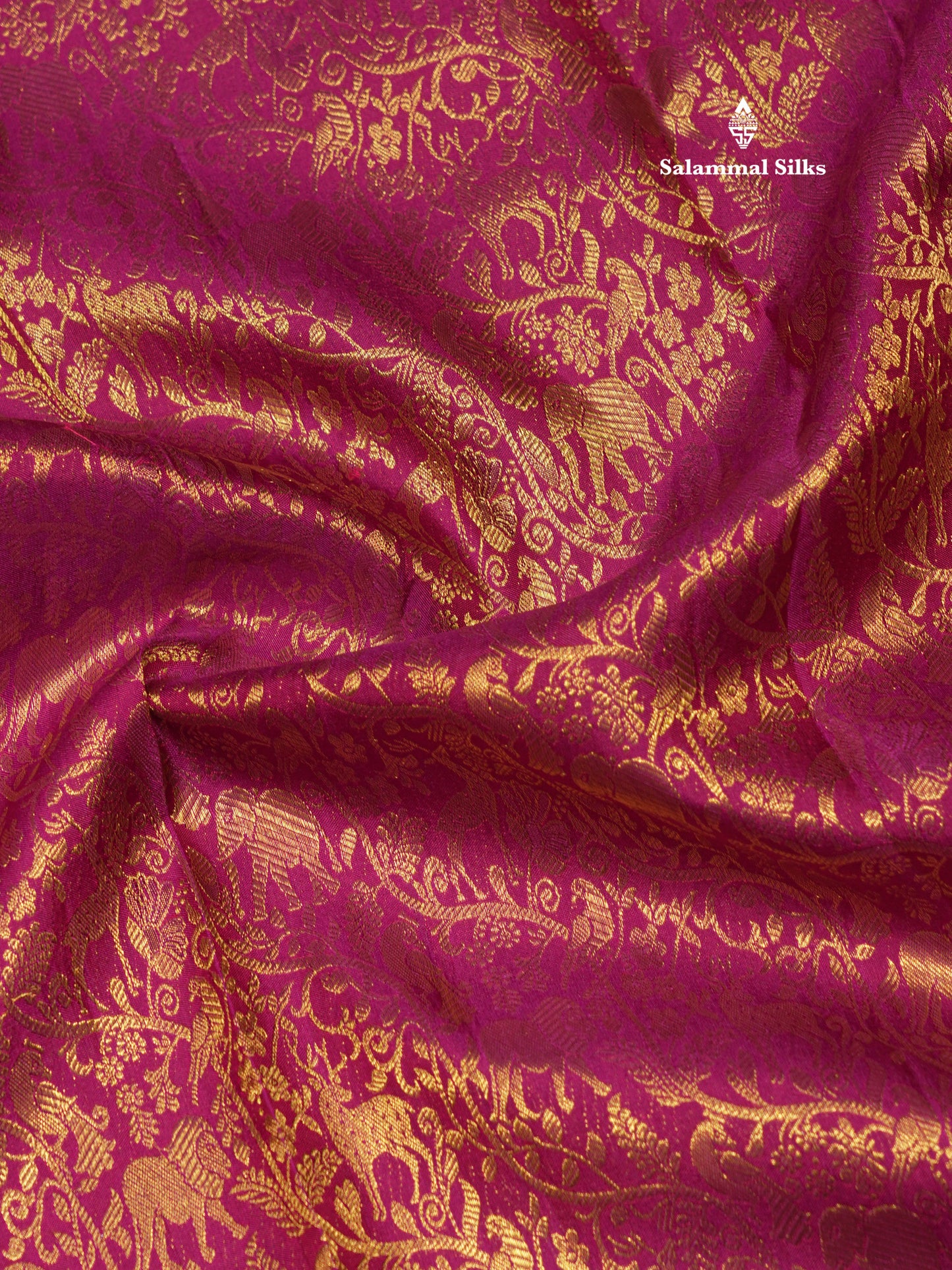 Kanjivaram Magenta Vanasingaram Beautiful Pure Silk Saree With Red Blouse