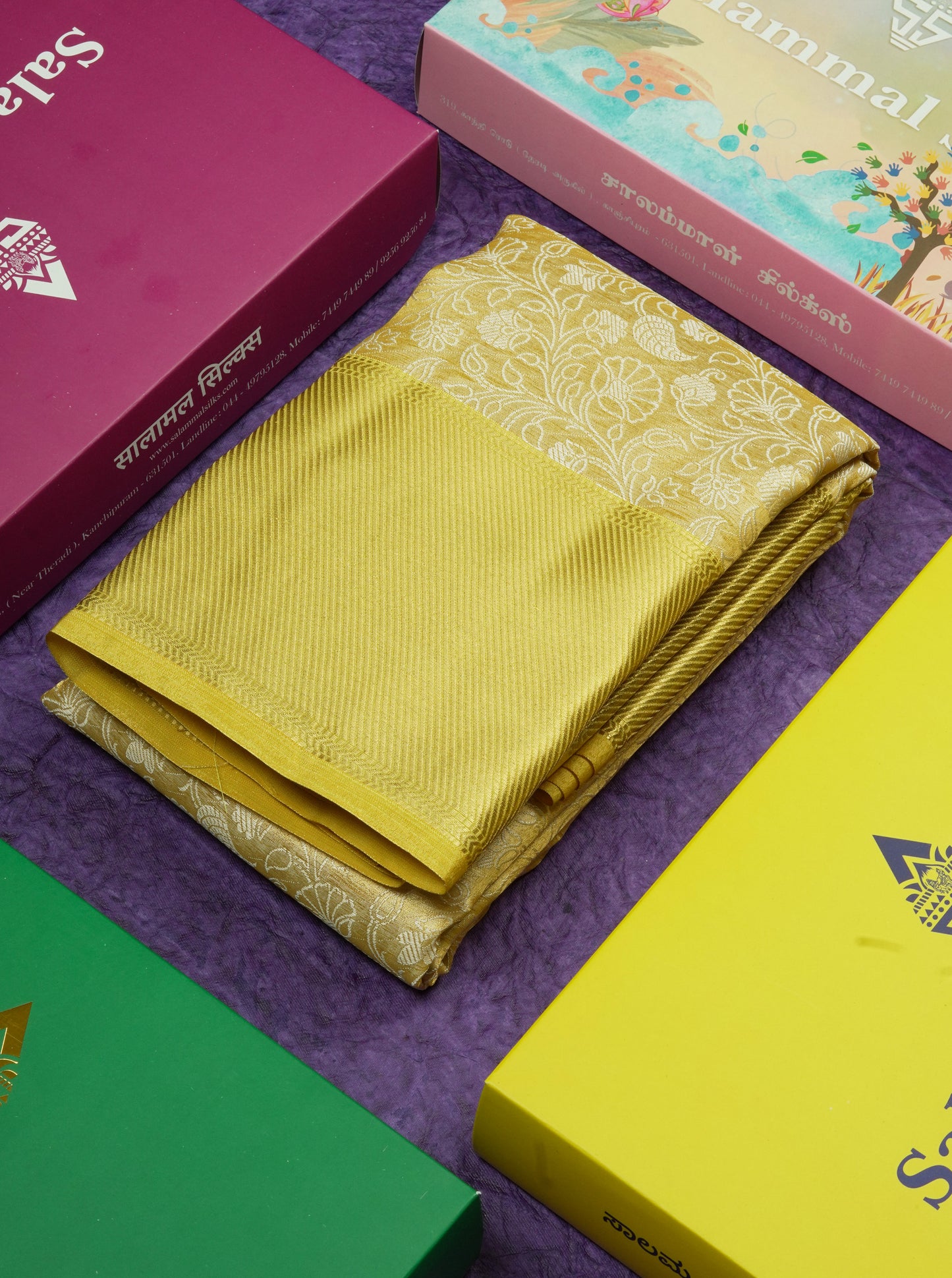 Gold Colour Tissue Silk Mix Saree With Contrast Golden Yellow Border