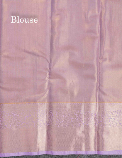 Tissue Bridal Semi Silk Saree - Golden Yellow Colour Body With Contrast Light Lavender Border