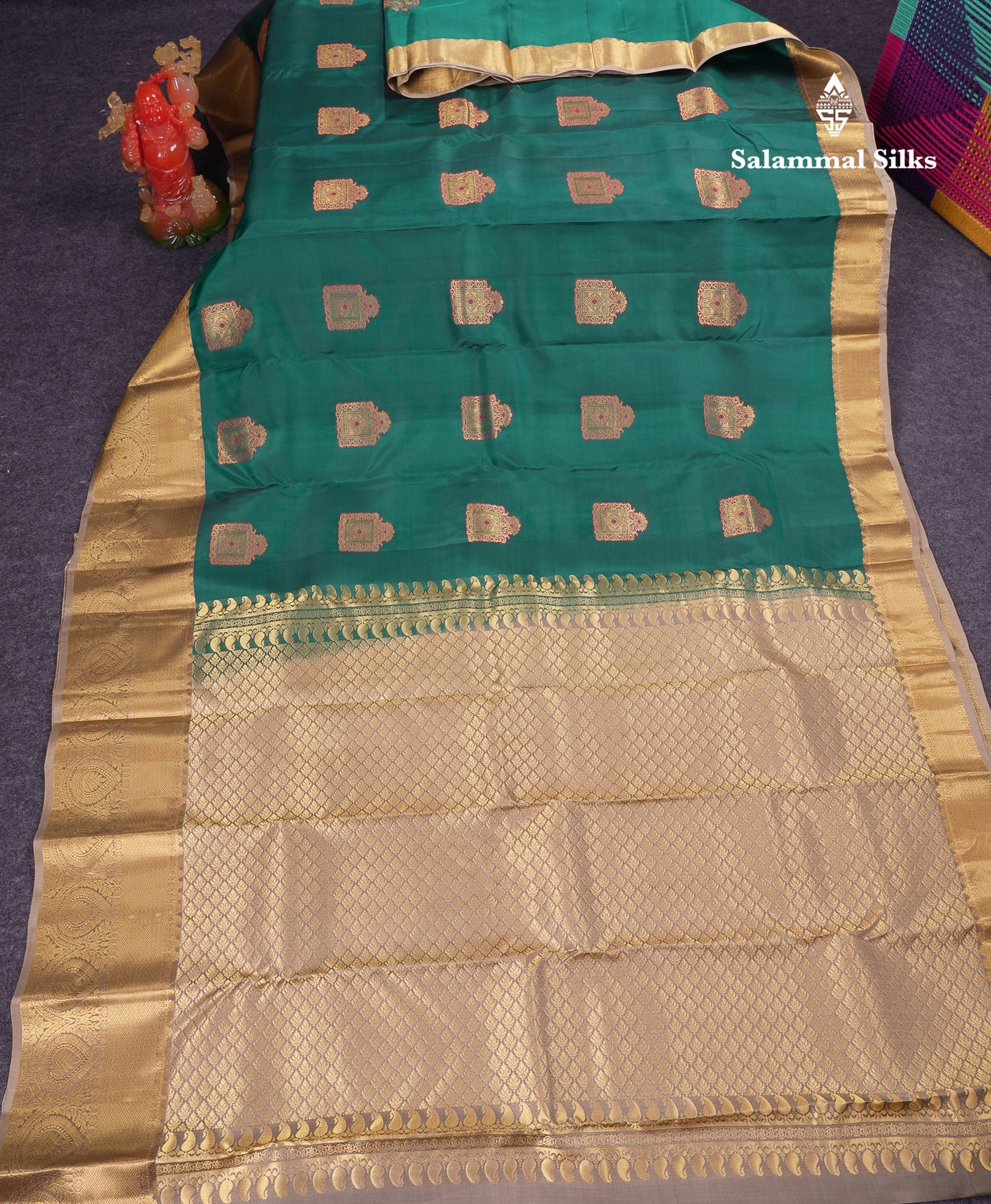 Beautiful Peacock Green Puremix Silk Saree With Contrast Cream Sandal Traditional Evening Morning Border