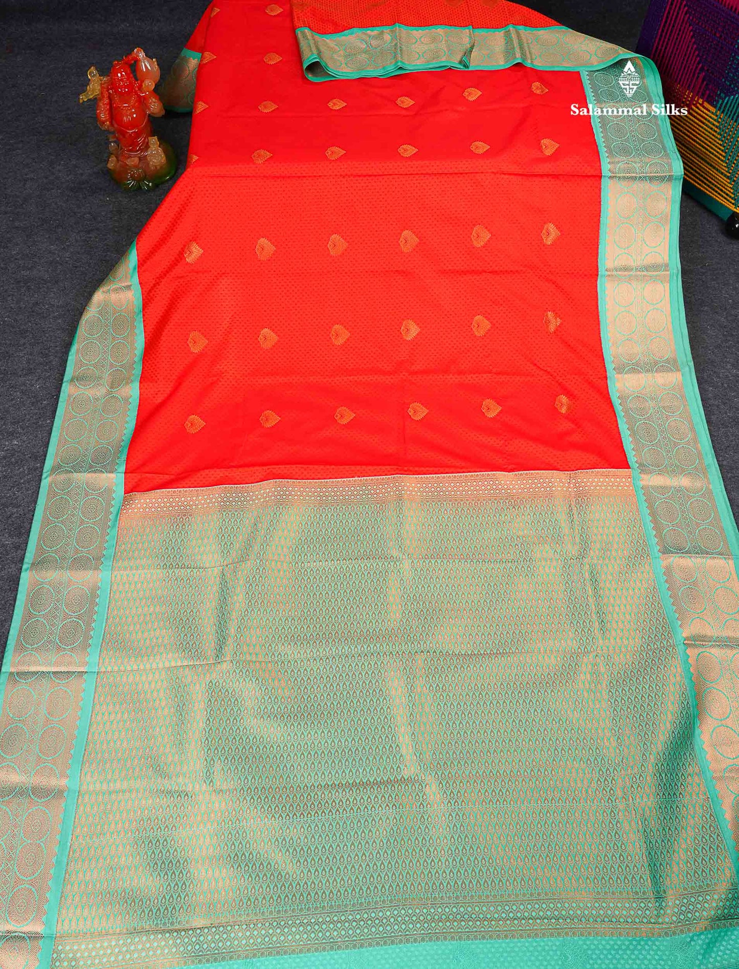 Semi Silk Saree - Redish Orange Colour Body Butta With Contrast Rexona Tradtional Border