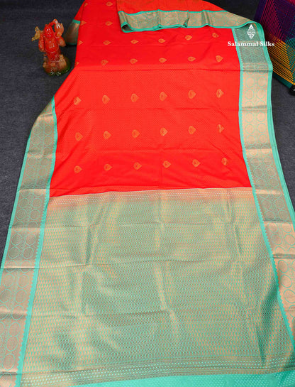 Semi Silk Saree - Redish Orange Colour Body Butta With Contrast Rexona Tradtional Border