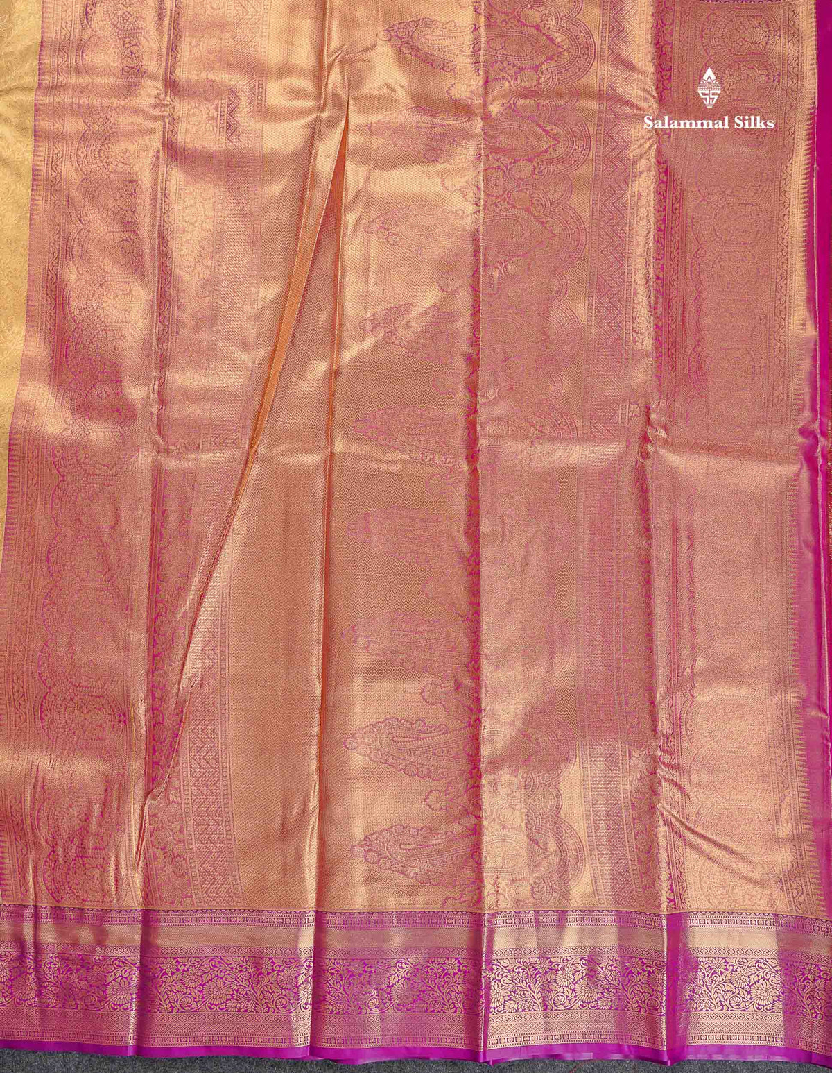 Tissue Bridal Semi Silk Saree - Cream Gold Colour Body With Contrast Vadamalli Border