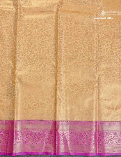 Tissue Bridal Semi Silk Saree - Cream Gold Colour Body With Contrast Vadamalli Border