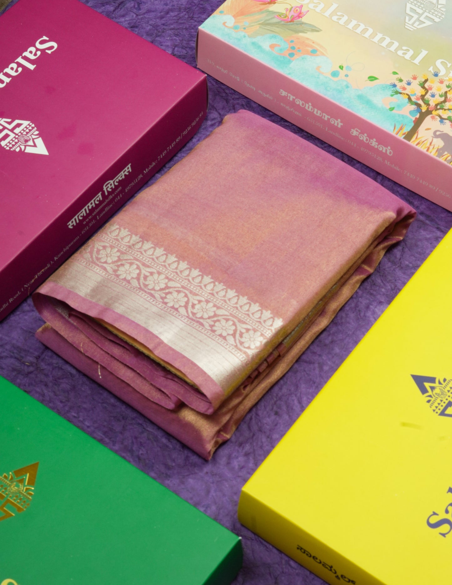Parrot Green Plain Tissue Saree With Fancy Silver Border