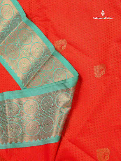Semi Silk Saree - Redish Orange Colour Body Butta With Contrast Rexona Tradtional Border