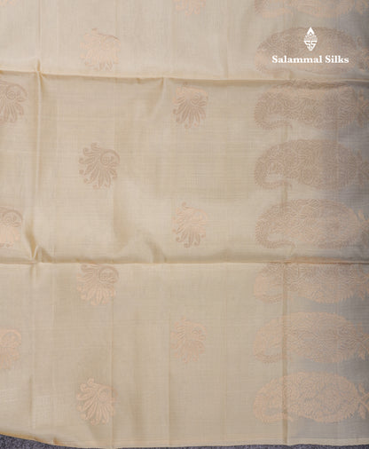 Beautiful Cream Sandal Pure Kanjivaram Soft Silk Saree With Contrast Dark Purple Blouse