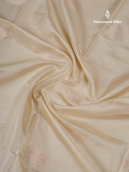 Beautiful Cream Sandal Pure Kanjivaram Soft Silk Saree With Contrast Dark Purple Blouse