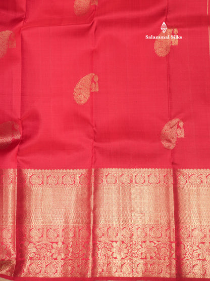 Kanjivaram Beautiful Red Pure Silk Saree With Pista Green Blouse