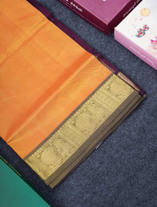 Mango Yellow Plain Pure Silk Cotton Saree With Contrast Magenta Blouse