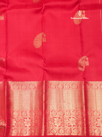 Kanjivaram Beautiful Red Pure Silk Saree With Pista Green Blouse