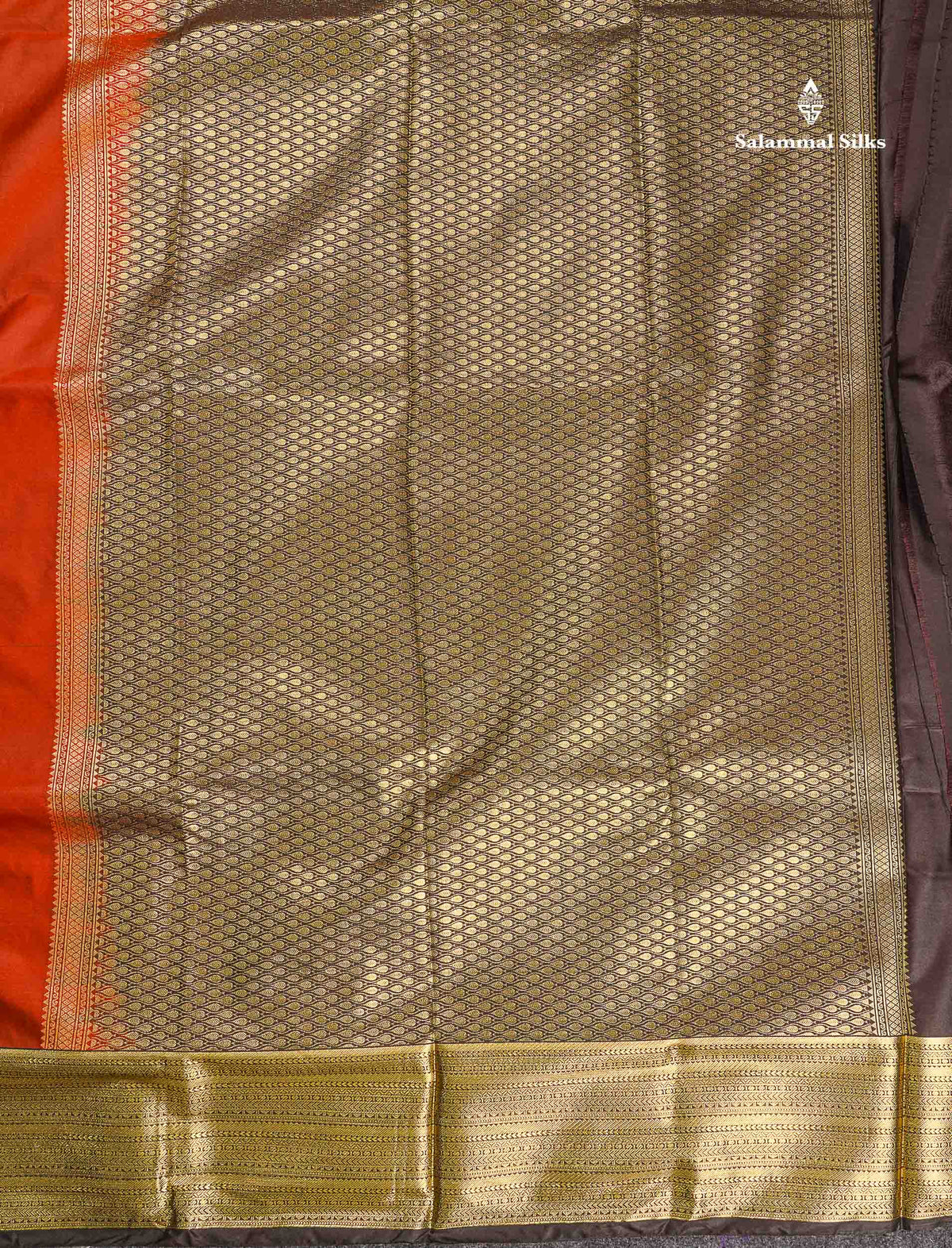 Semi Silk Saree - Rust Orange Body Butta With Contrast Snuff Brown Traditional Border