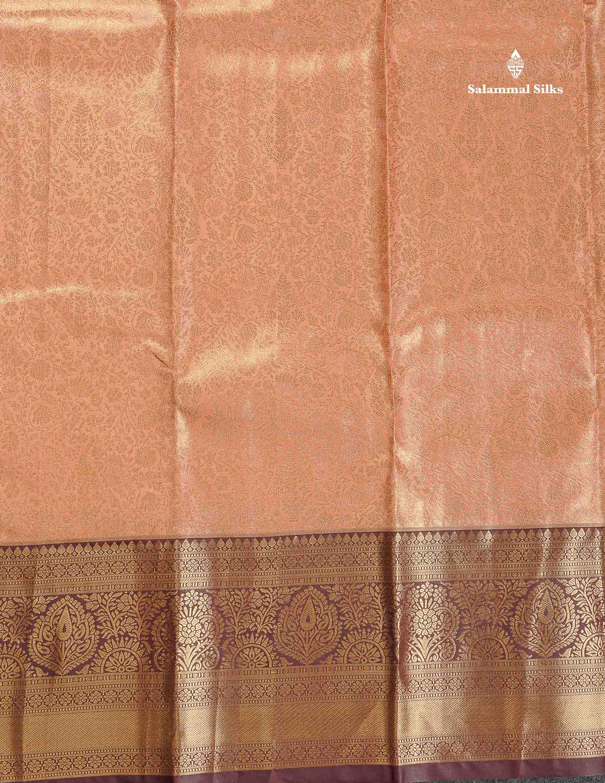 Tissue Bridal Semi Silk Saree - Peach Colour Body With Contrast Dark Brown Border