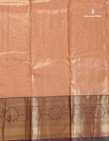 Tissue Bridal Semi Silk Saree - Peach Colour Body With Contrast Dark Brown Border