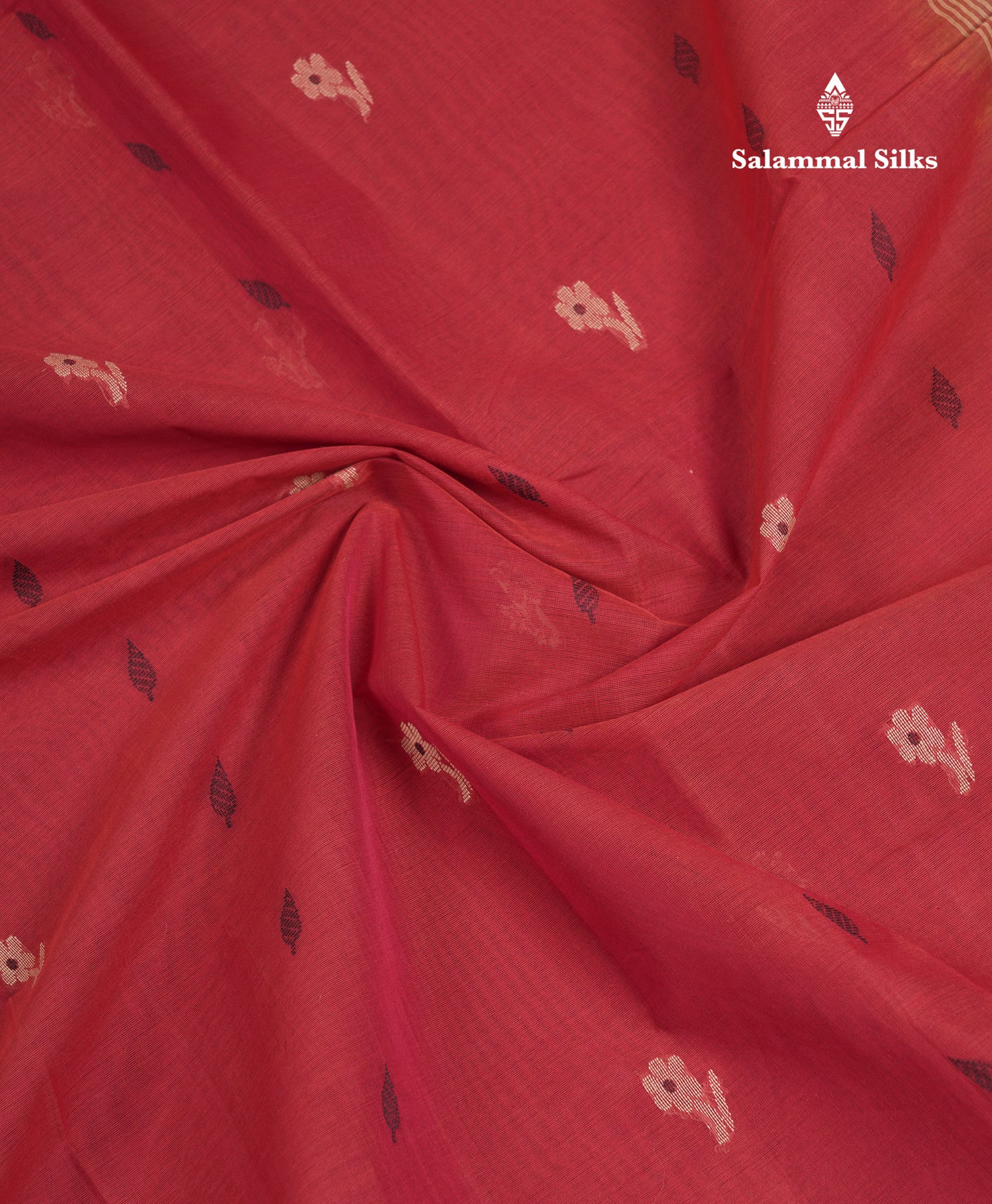 Beautiful Redish Maroon Thread Work Butta Handloom Pure Cotton Saree With Contrast Sandal Blouse