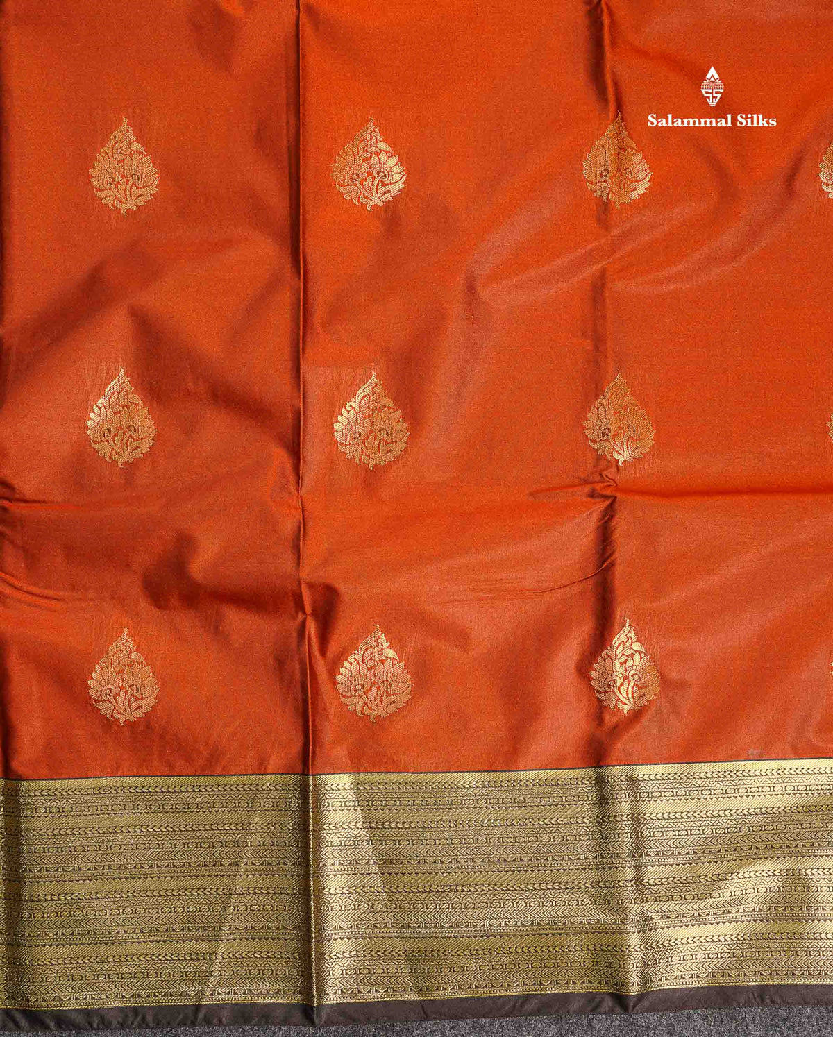Semi Silk Saree - Rust Orange Body Butta With Contrast Snuff Brown Traditional Border