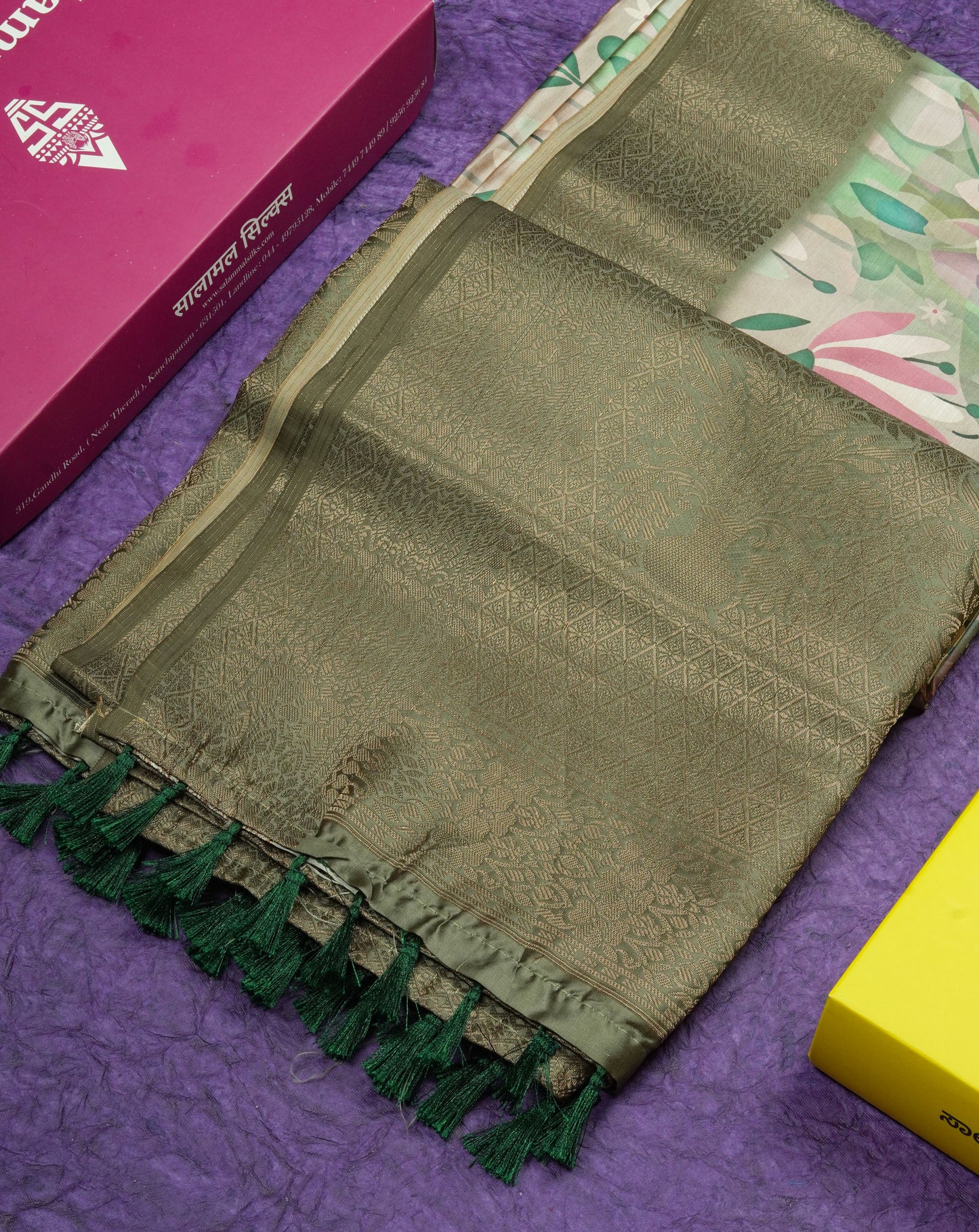 Multicolour Semi Tussar Saree With Floral Artistic Print With Contrast Border