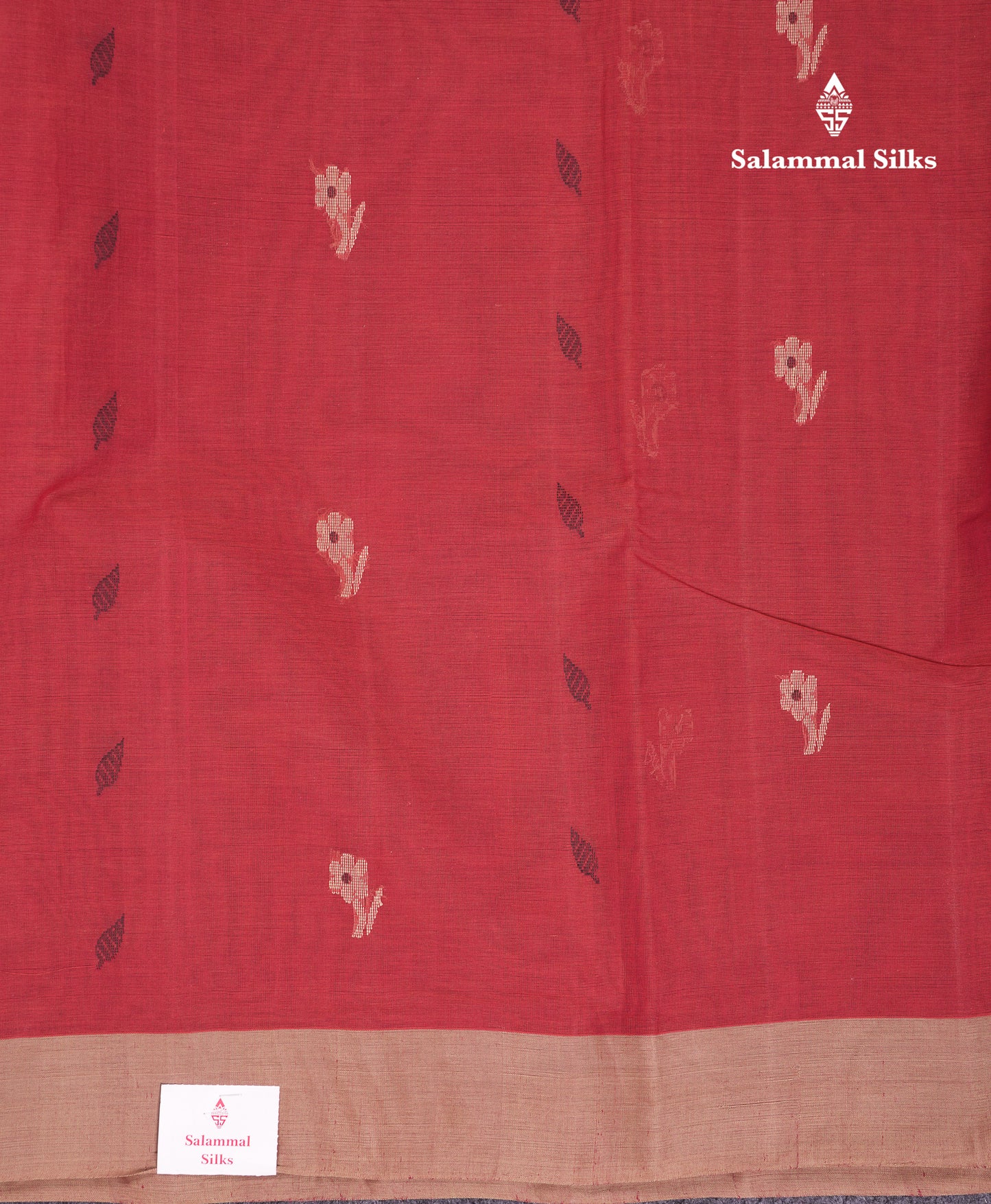 Beautiful Redish Maroon Thread Work Butta Handloom Pure Cotton Saree With Contrast Sandal Blouse