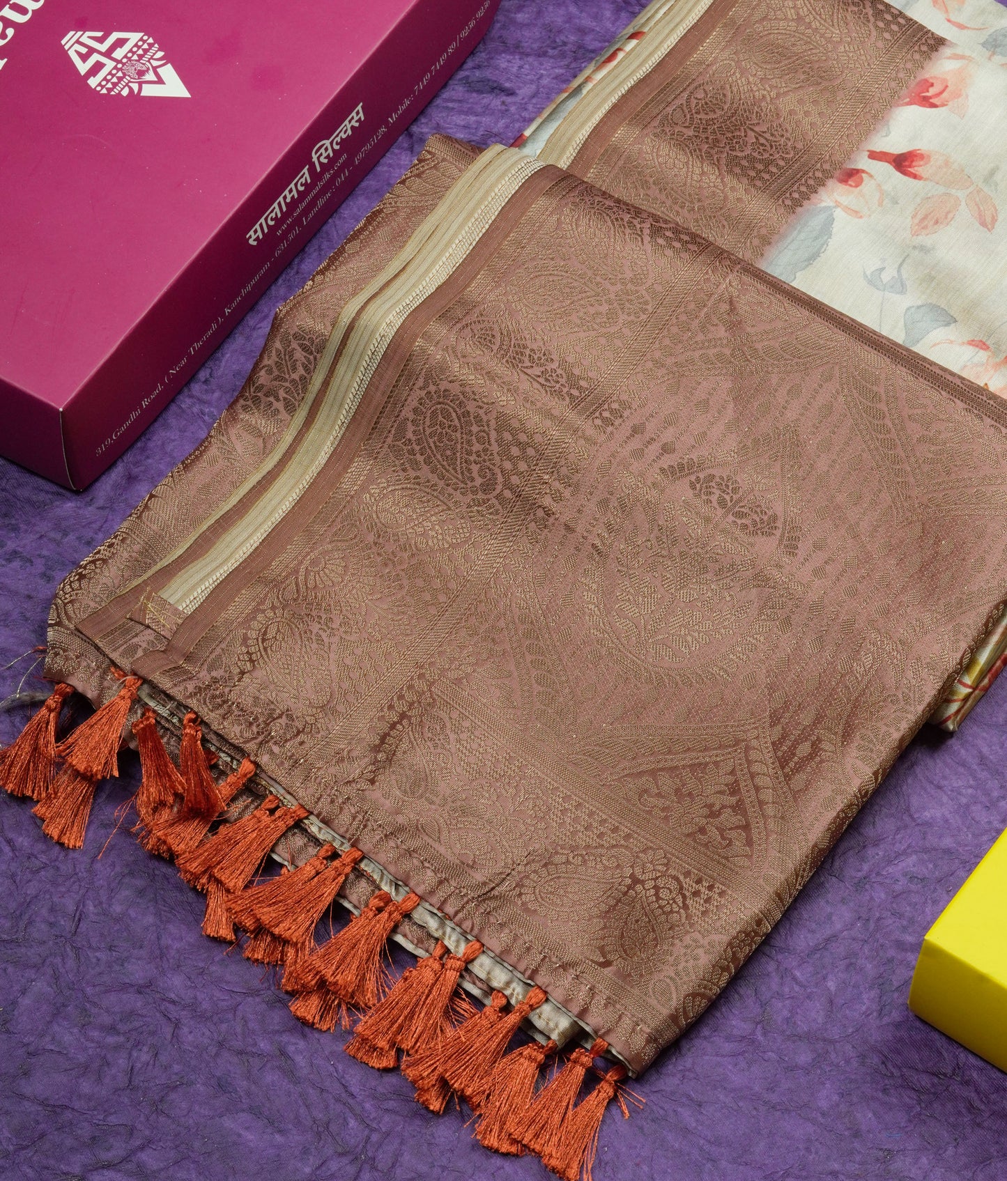 Multicolour Semi Tussar Saree With Floral Artistic Print With Contrast Border
