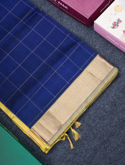 Royal Blue Colour Pure Silk Cotton Saree With Contrast Yellow Border