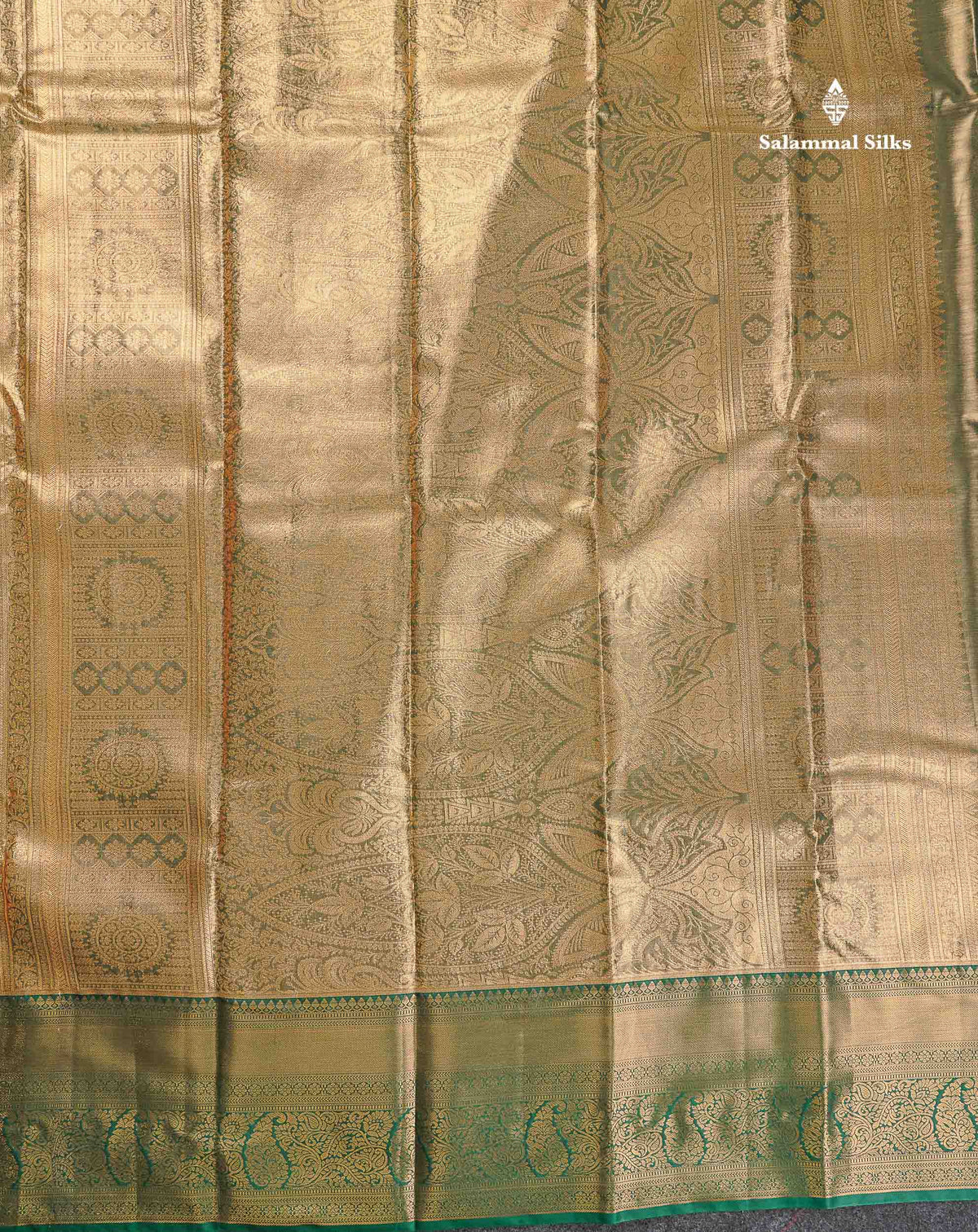 Tissue Bridal Semi Silk Saree - Peach Colour Body With Contrast Bottle Green Border