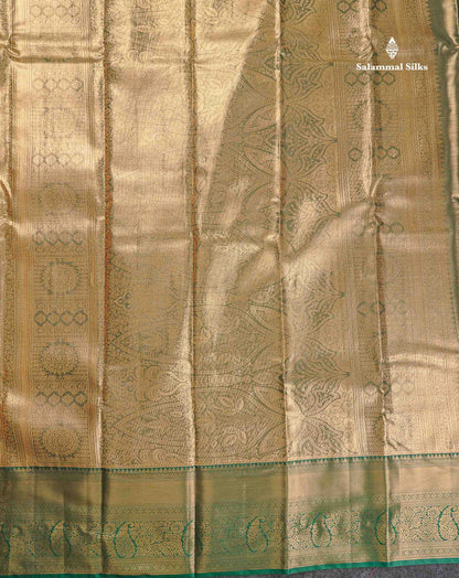 Tissue Bridal Semi Silk Saree - Peach Colour Body With Contrast Bottle Green Border