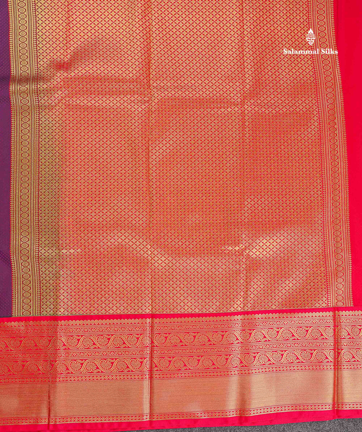 Semi Silk Saree - Dark Purple Colour Body Butta With Contrast Redish Pink Traditional Border