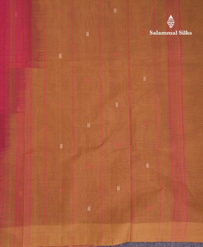 Beautiful Dual Tone Red Thread Work Butta Handloom Pure Cotton Saree With Contrast Brown Blouse