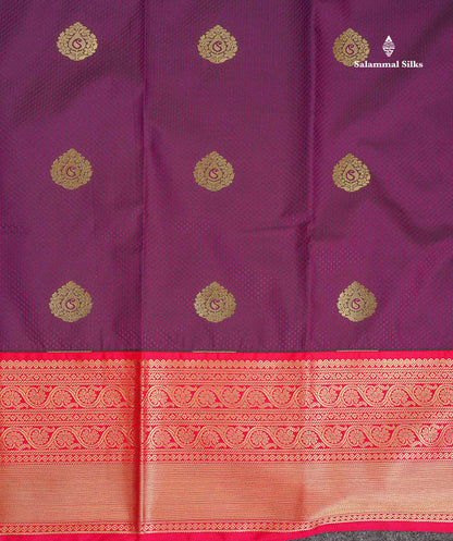 Semi Silk Saree - Dark Purple Colour Body Butta With Contrast Redish Pink Traditional Border