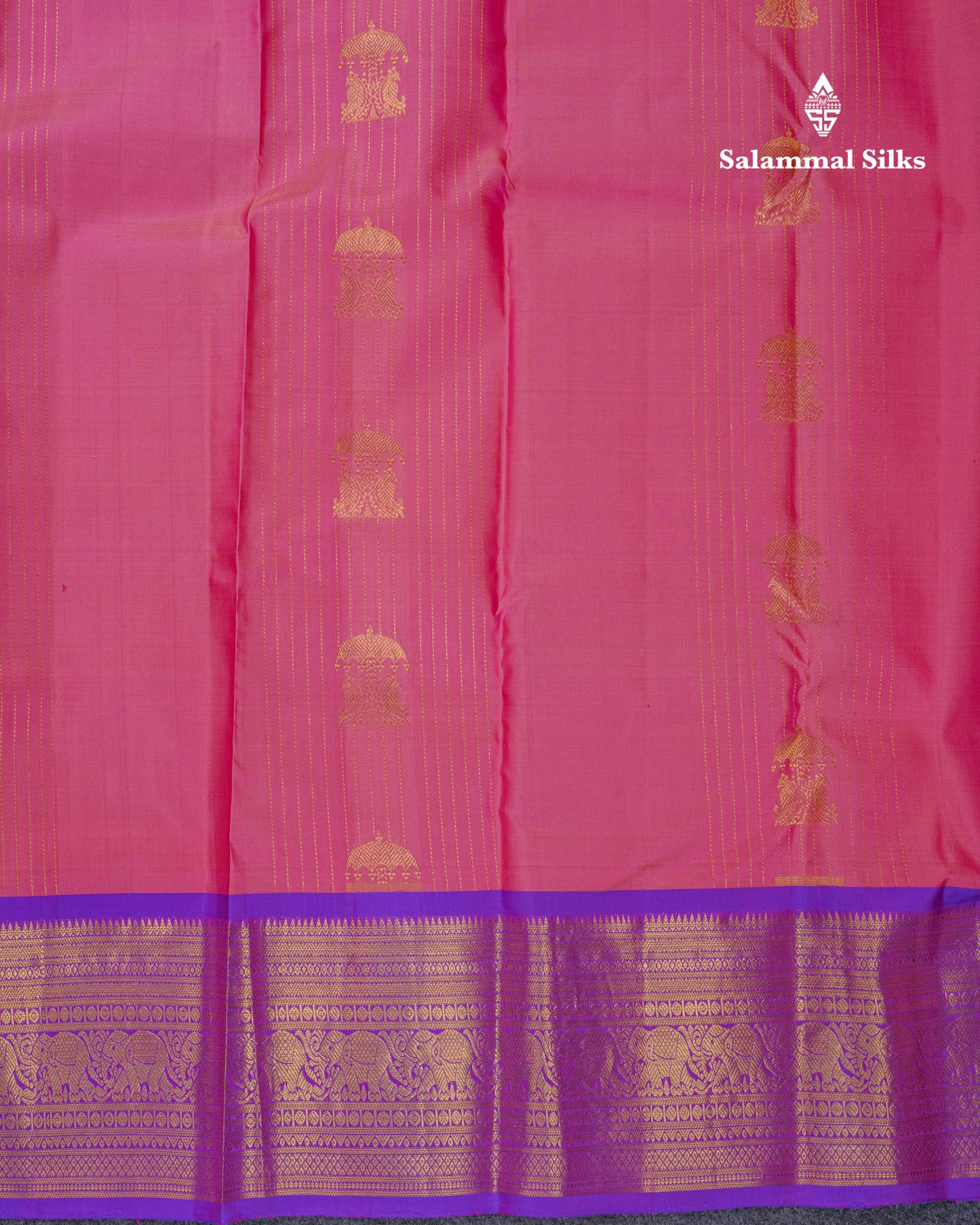 Beautiful Light Pink Pure Kanjivaram Silk Saree With Contrast Purple Traditional Border